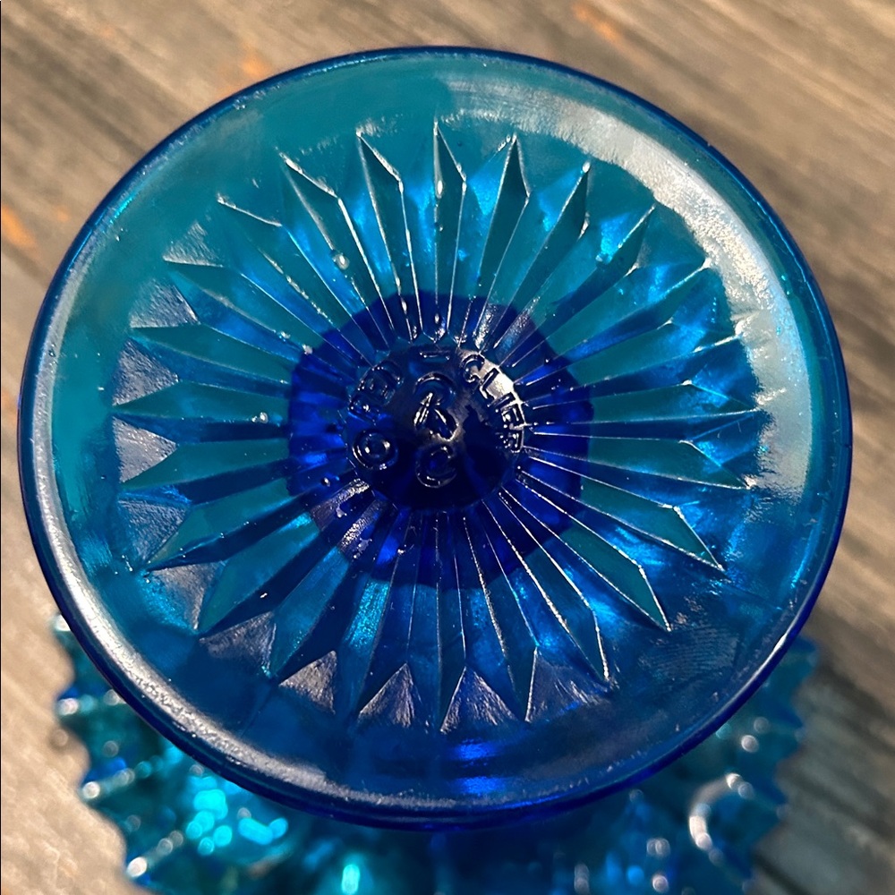 Blue Glass Ruffled Edge Compote, Cottage Core, Boho chic - Picture 9 of 10